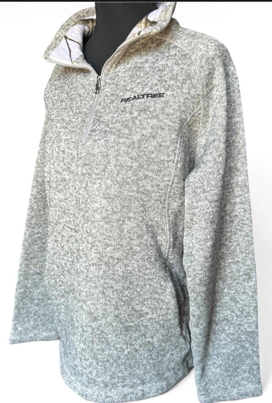 Realtree Women's Quarter Zip Sweater Fleece Pullover Heather Gray Camo L